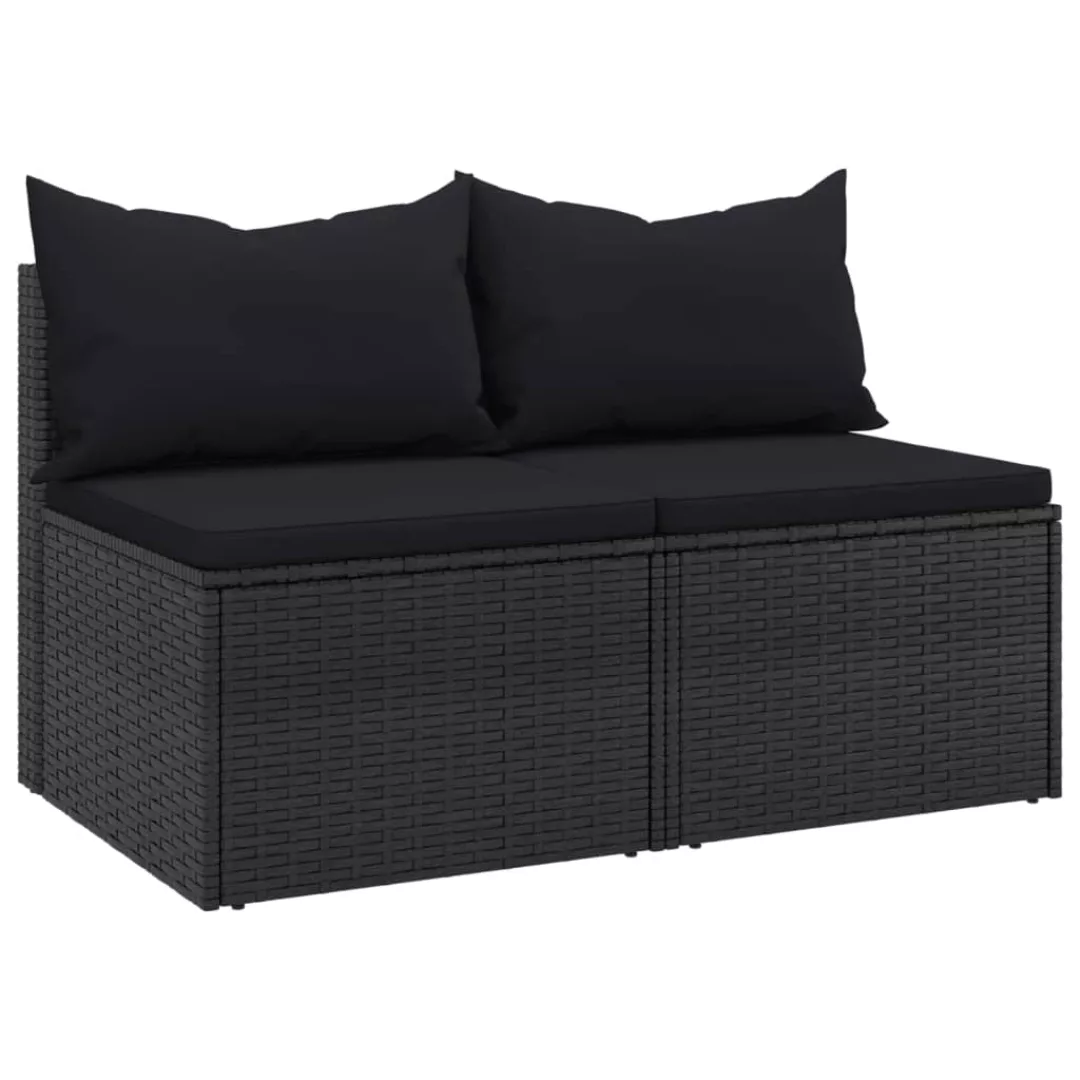 Vidaxl Garten-mittelsofas Mit Kissen 2 Stk. Schwarz Poly Rattan günstig online kaufen