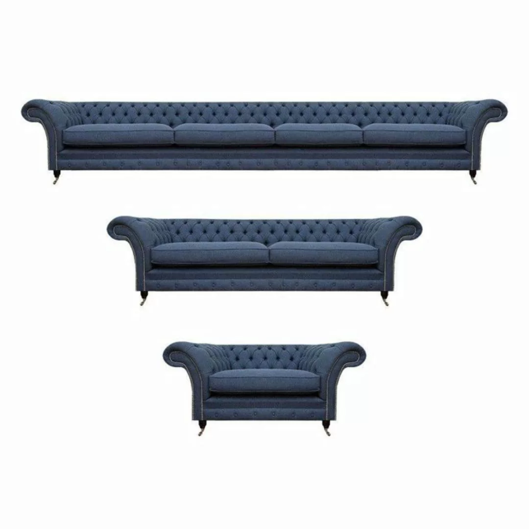 JVmoebel Chesterfield-Sofa Luxus Möbel Sofa Set Blau Textil Komplett Cheste günstig online kaufen