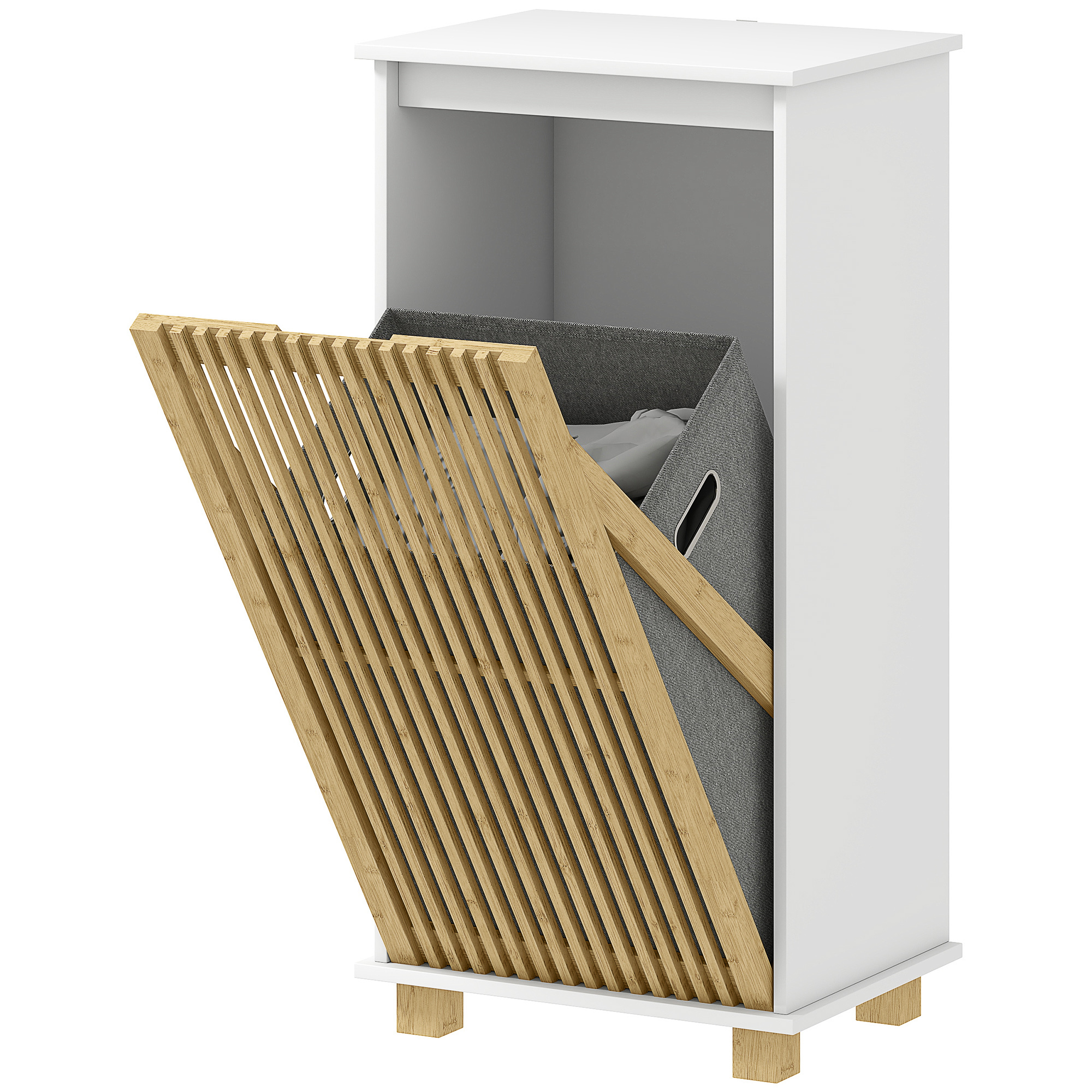 HOMCOM Badezimmerschrank mit Wäschekorb, Schrank mit lamellenförmiger Bambu günstig online kaufen