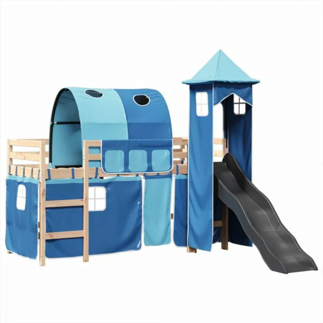 vidaXL Bett Kinderhochbett mit Turm Blau 80x200 cm Massivholz Kiefer günstig online kaufen