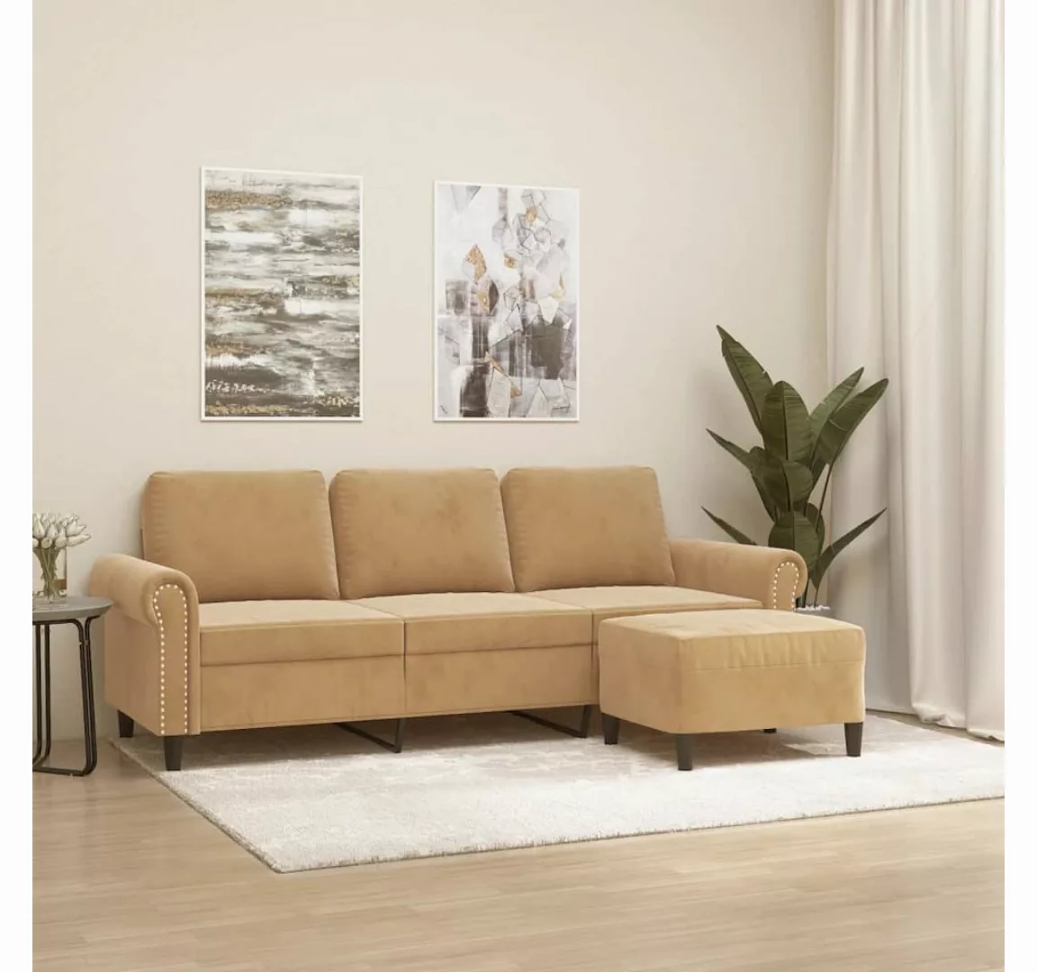 vidaXL Sofa 3-Sitzer-Sofa mit Hocker 180 cm Samt, Braun günstig online kaufen