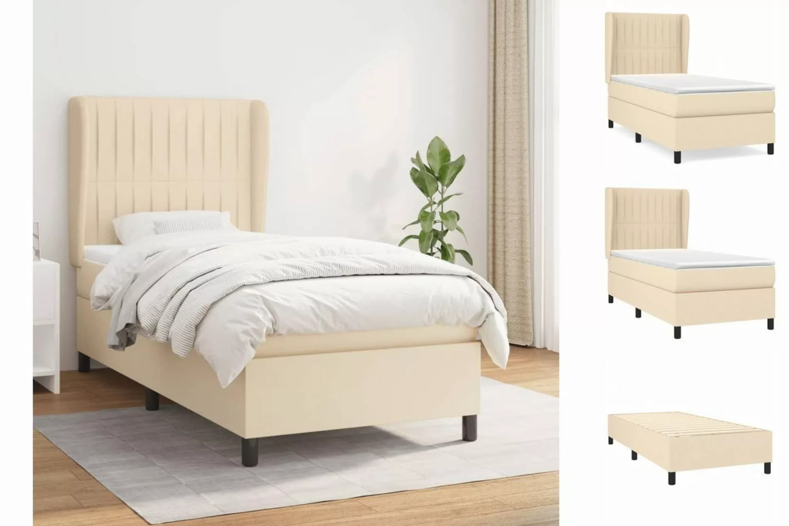 vidaXL Boxspringbett Boxspringbett mit Matratze Creme 90x200 cm Stoff Bett günstig online kaufen