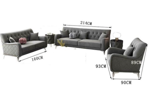 JVmoebel Sofa Luxus Graue Sofa Polstergarnitur Designer Möbel Stilvoll Neu, günstig online kaufen