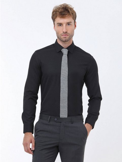 KİP Langarmhemd Schwarzes Gerades Slim Fit Weben Klassisches Baumwollmischh günstig online kaufen