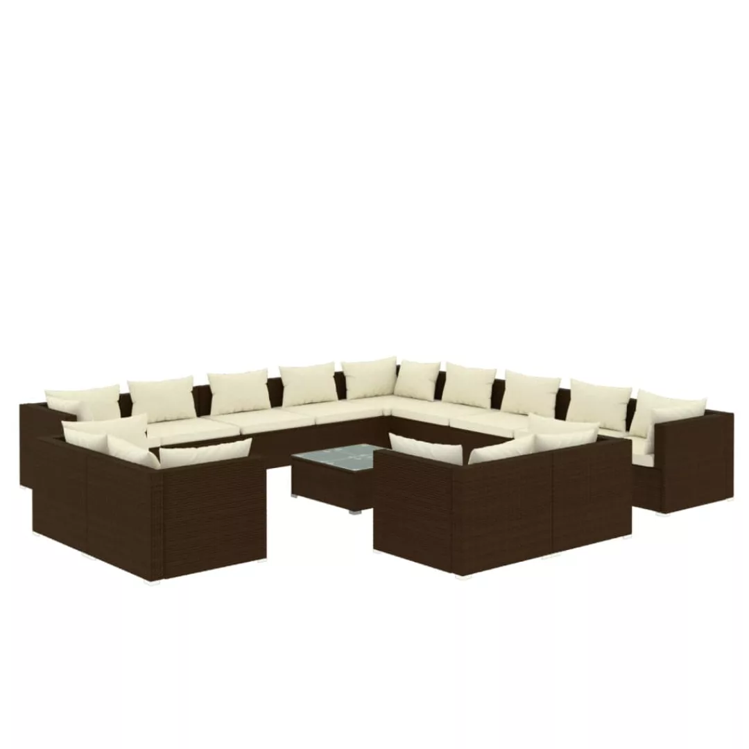 Vidaxl 14-tlg. Garten-lounge-set Mit Kissen Braun Poly Rattan günstig online kaufen