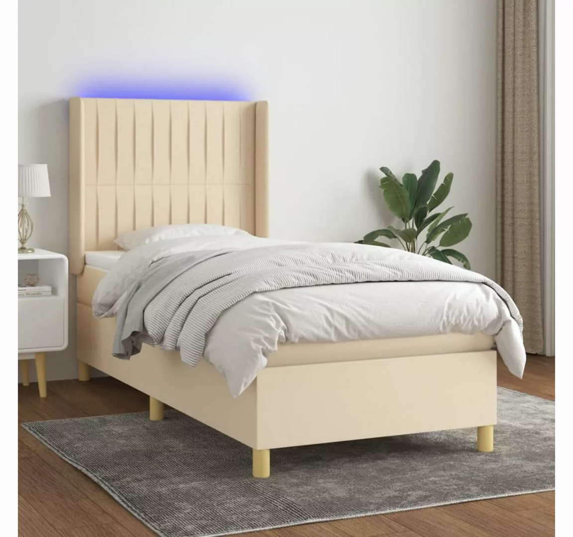 vidaXL Boxspringbett Boxspringbett mit Matratze LED Creme 100x200 cm Stoff günstig online kaufen