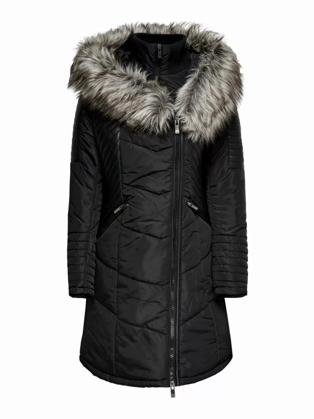 Only Linette Mantel M Black / Detail Grey Fur günstig online kaufen
