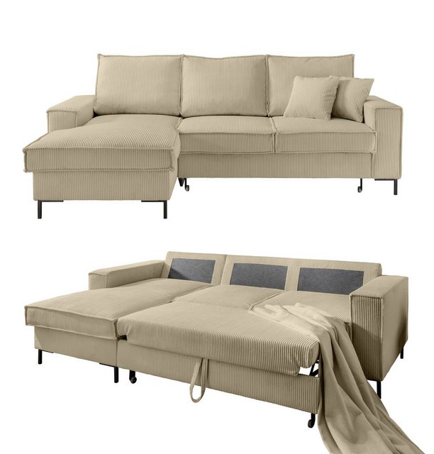 luma-home Ecksofa 17223, mit Bettfunktion und Bettkasten 240x150 cm, Wellen günstig online kaufen