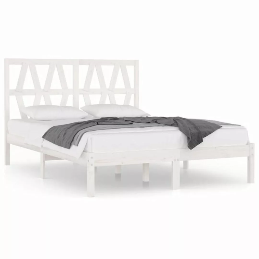 vidaXL Bettgestell Massivholzbett Weiß Kiefer 150x200 cm 5FT King Size Bett günstig online kaufen