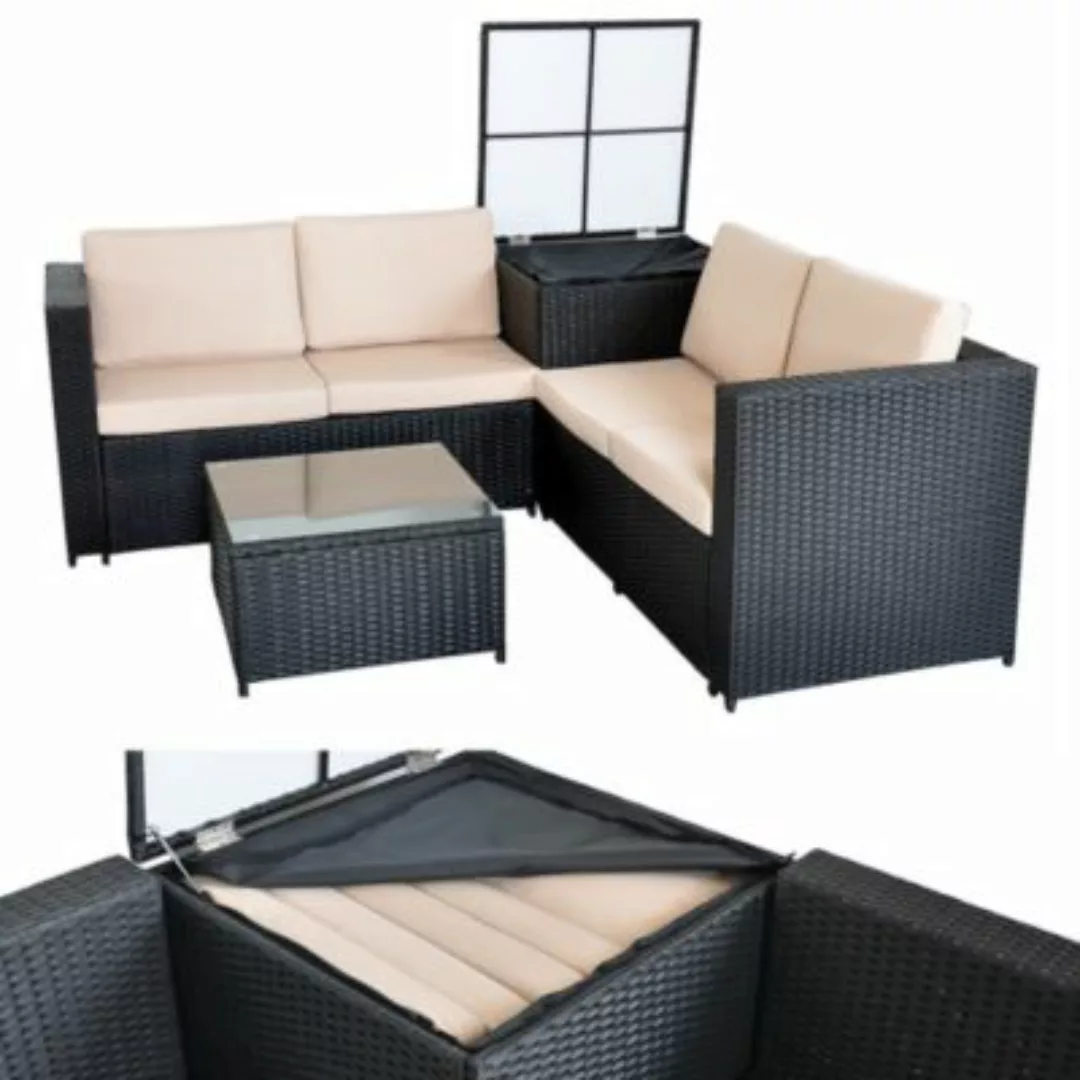 Mucola Loungegruppe Sitzgarnitur Gartenmöbel aus Rattan in Schwarz mit Aufl günstig online kaufen