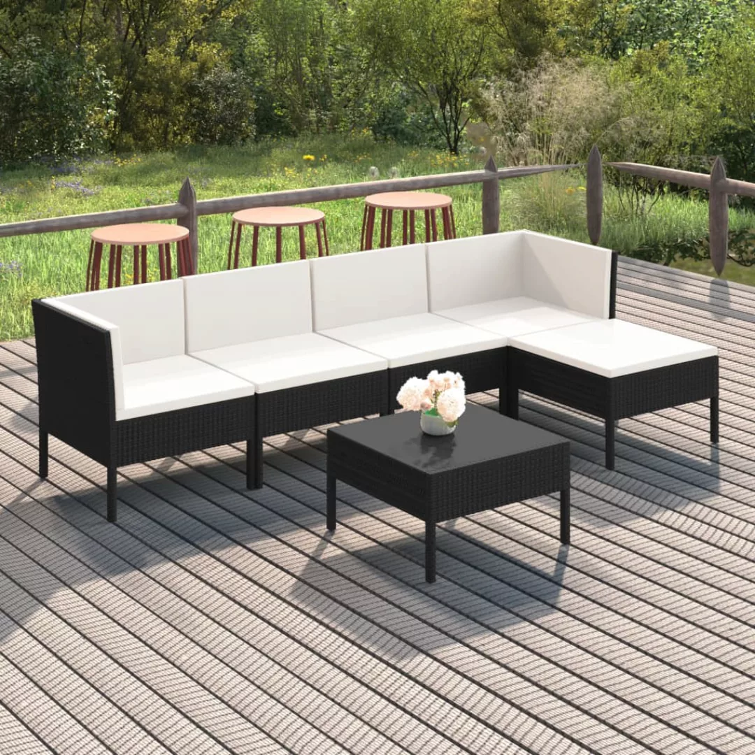 6-tlg. Garten-lounge-set Mit Auflagen Poly Rattan Schwarz günstig online kaufen