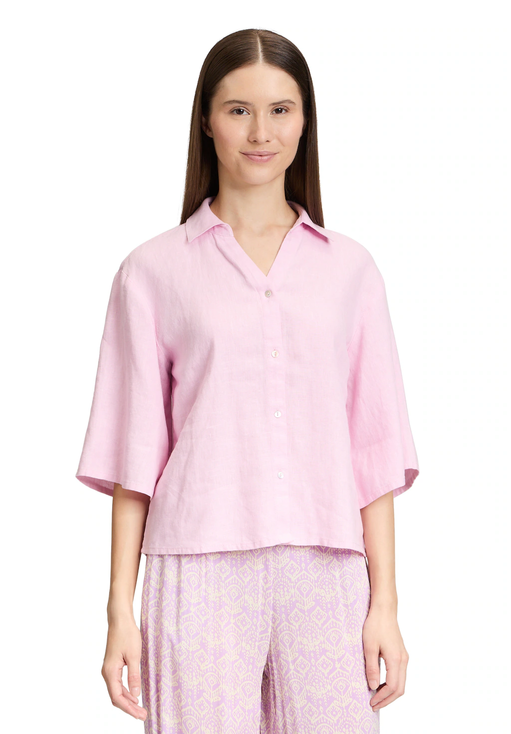 Cartoon Kurzarmbluse "Cartoon Damen Leinenbluse mit Kragen" günstig online kaufen