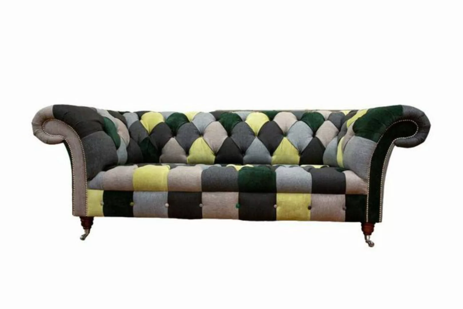 JVmoebel Chesterfield-Sofa 3-SITZER-SOFA AUS GRÜNEM UND GRAUEM SAMT UND WOL günstig online kaufen