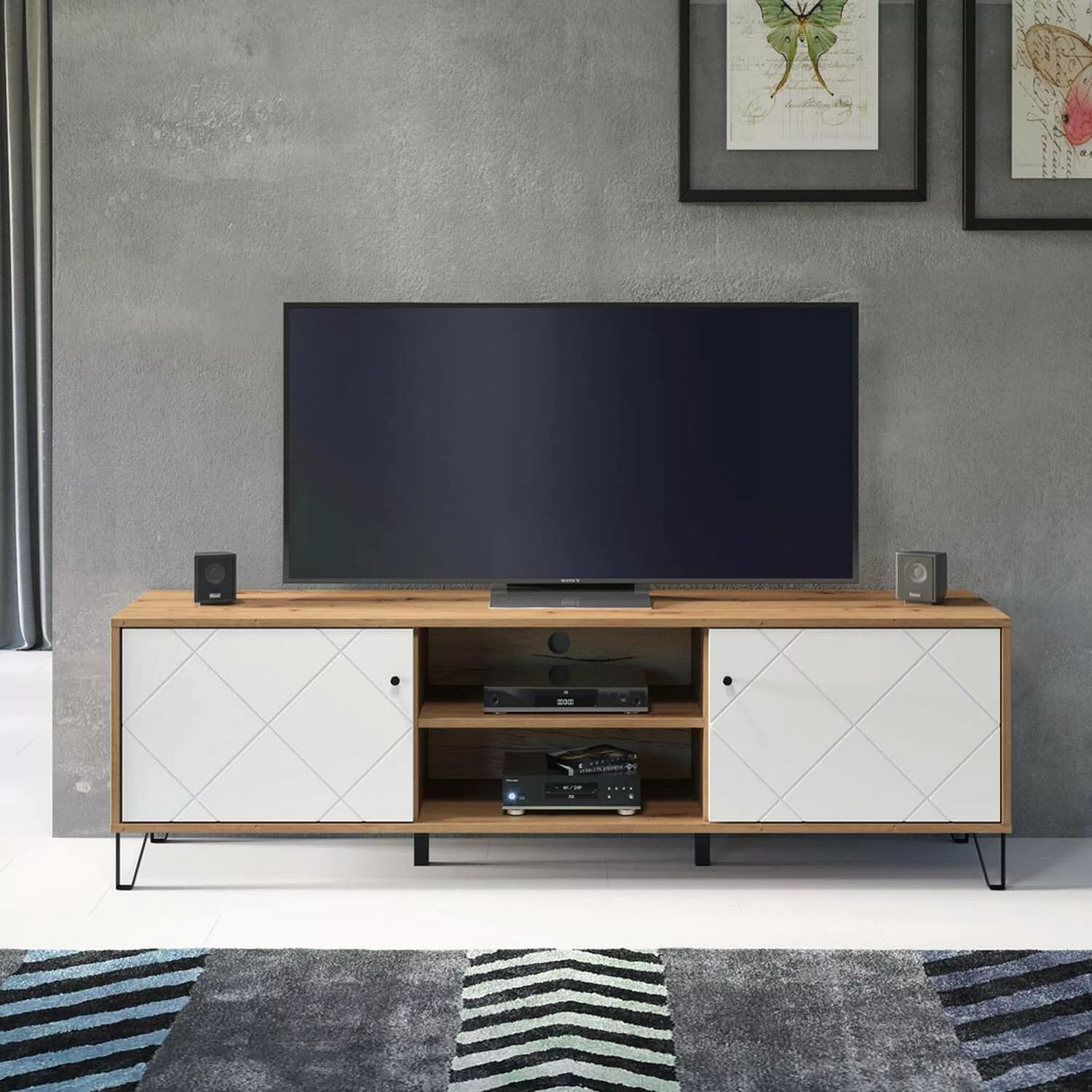 Lomadox Lowboard Wohnzimmer modern TORINO-19 in Artisan Eiche Nb. mit weiß günstig online kaufen