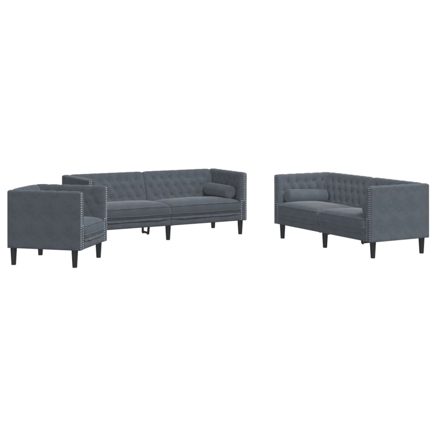 vidaXL 3-Tlg Chesterfield-Sofa-Set mit Nackenrollen Dunkelgrau Samt 2144870 günstig online kaufen