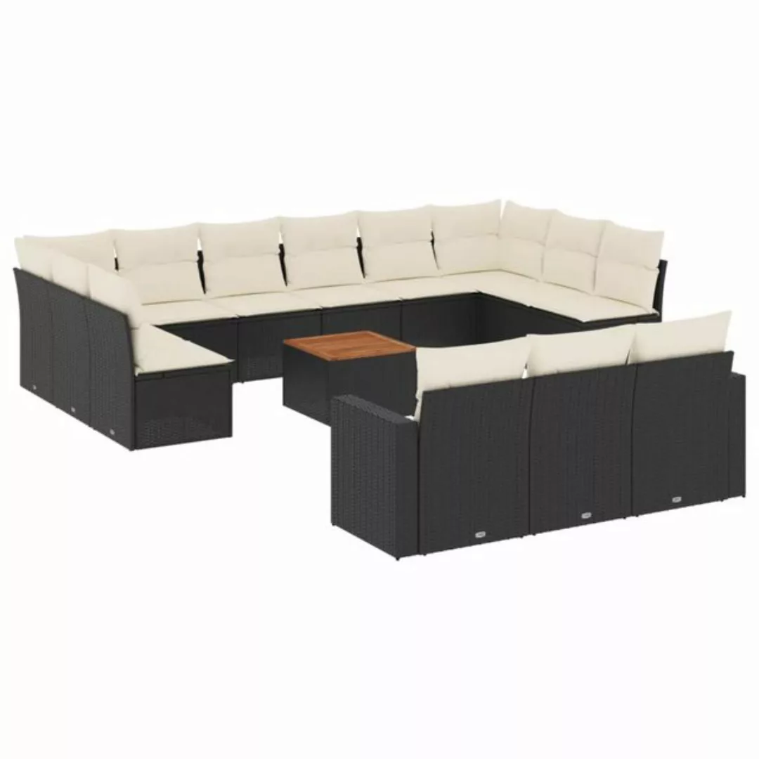 vidaXL Sofaelement 14-tlg. Garten-Sofagarnitur mit Kissen Schwarz Poly Ratt günstig online kaufen