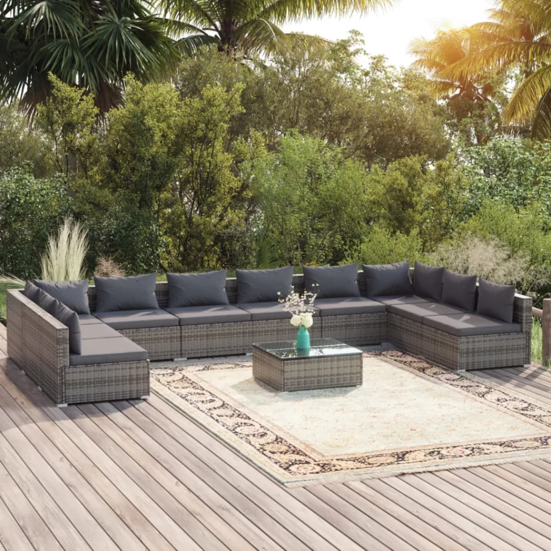 Vidaxl 11-tlg. Garten-lounge-set Mit Kissen Poly Rattan Grau günstig online kaufen