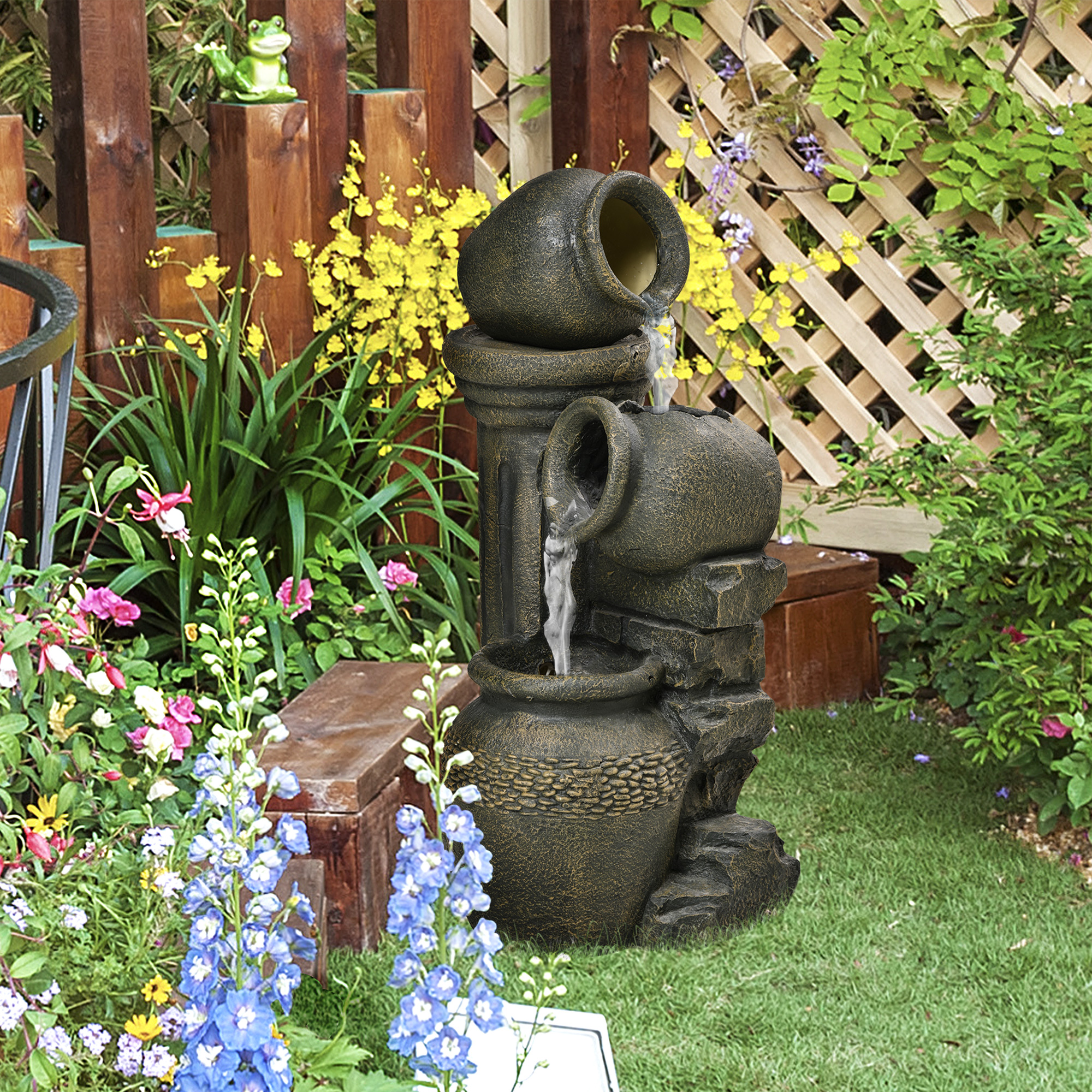 Outsunny Gartenbrunnen mit einstellbarer Strömung, Zierbrunnen mit 3 Stufen günstig online kaufen