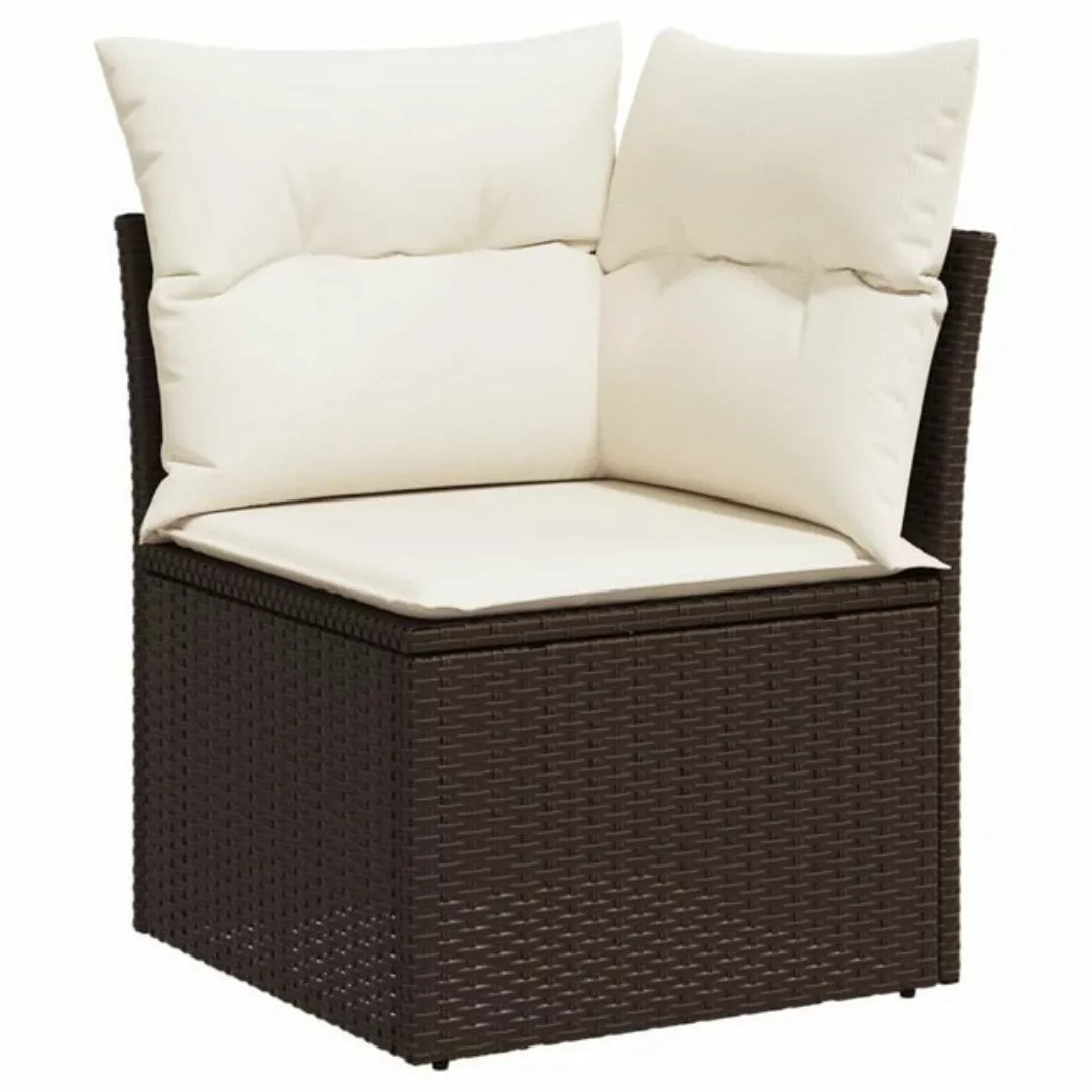 vidaXL Loungesofa Garten-Ecksofa mit Kissen Braun Poly Rattan günstig online kaufen