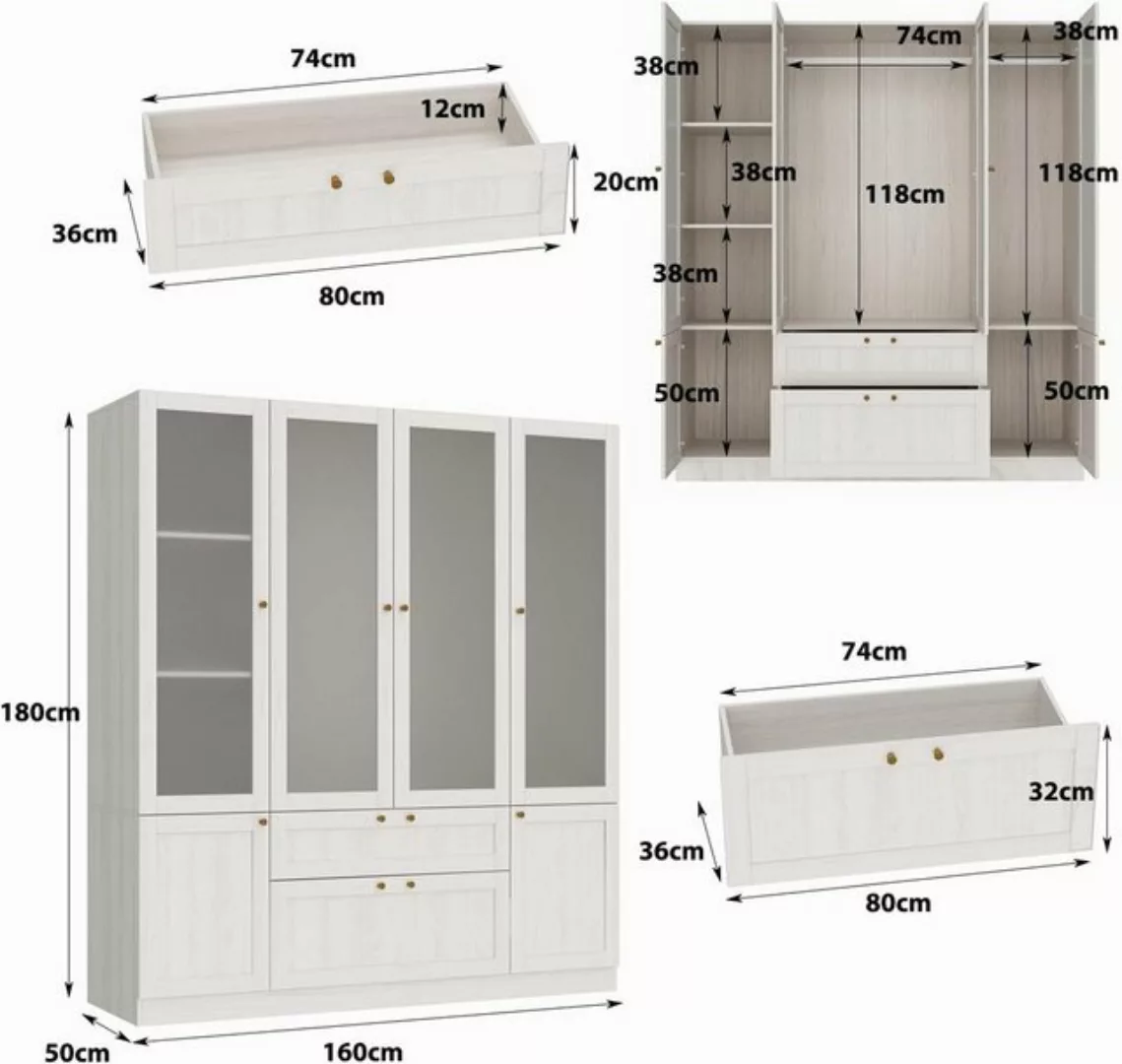 FUFU&GAGA Kleiderschrank mit 6 Türen und 2 Schubladen 160 x 50 x 180 cm günstig online kaufen