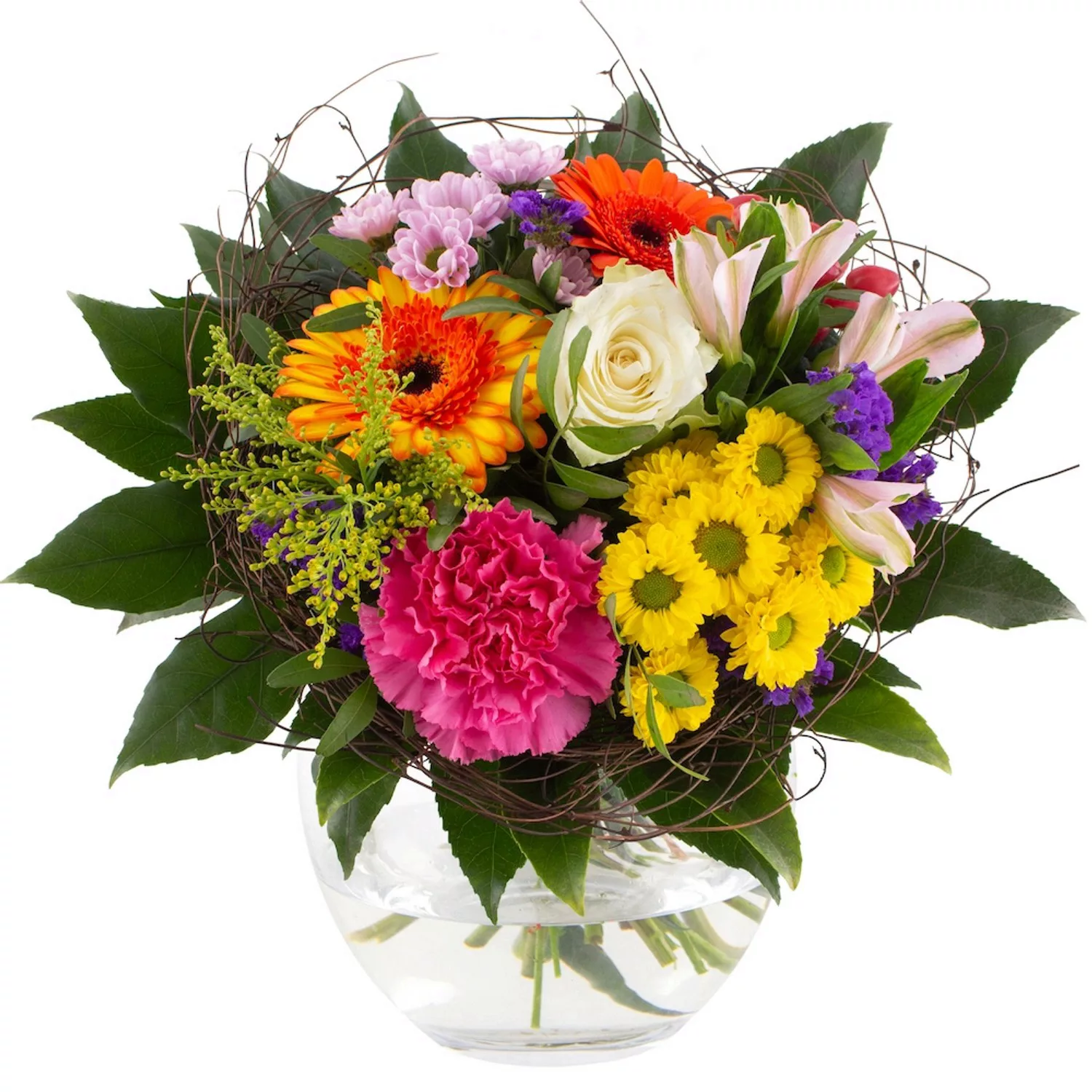 Blumenstrauß Farbenfroh mit Rosen Gerbera Chrysanthemen Nelken und Inkalili günstig online kaufen