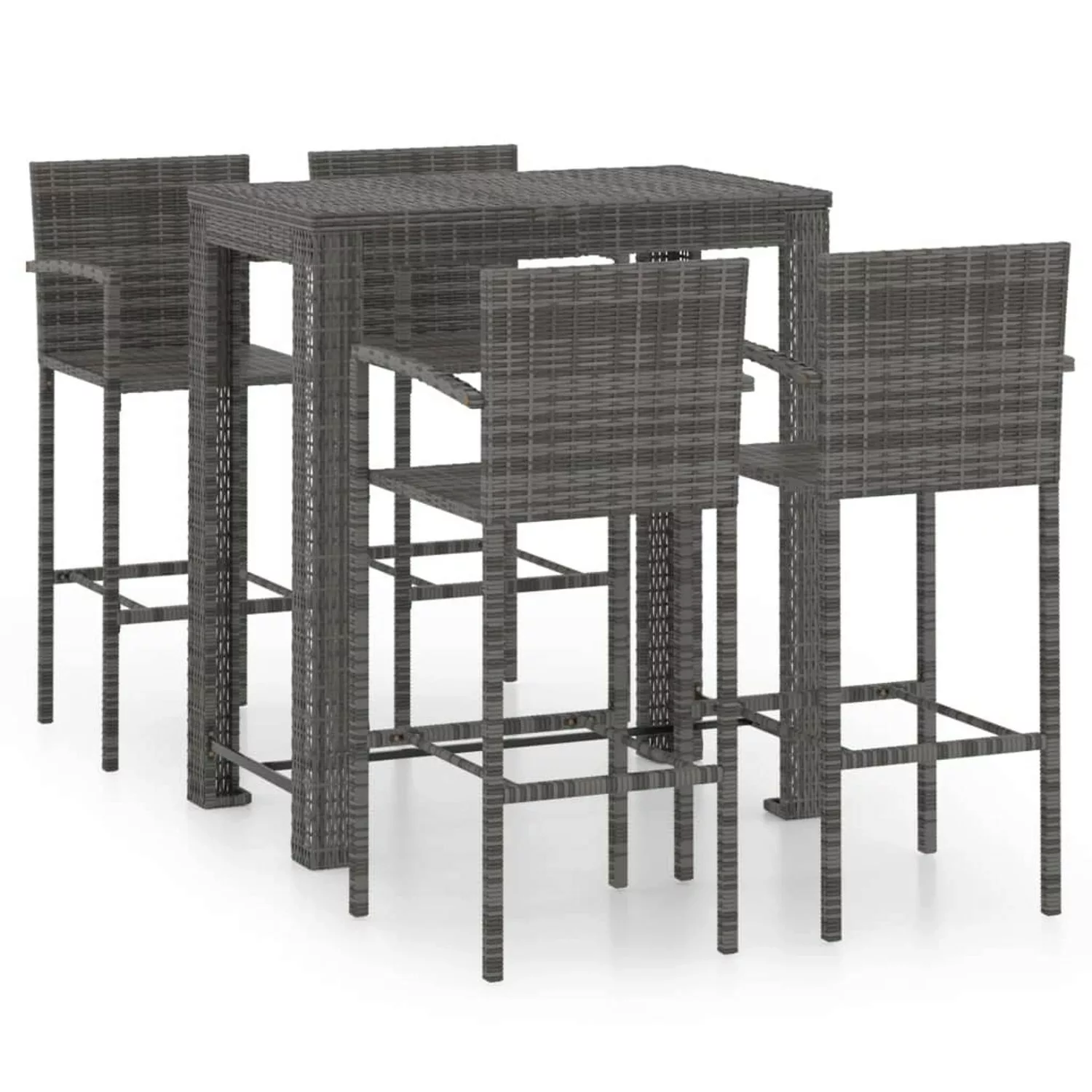 5-tlg. Garten-bar-set Mit Armlehnen Poly Rattan Grau günstig online kaufen