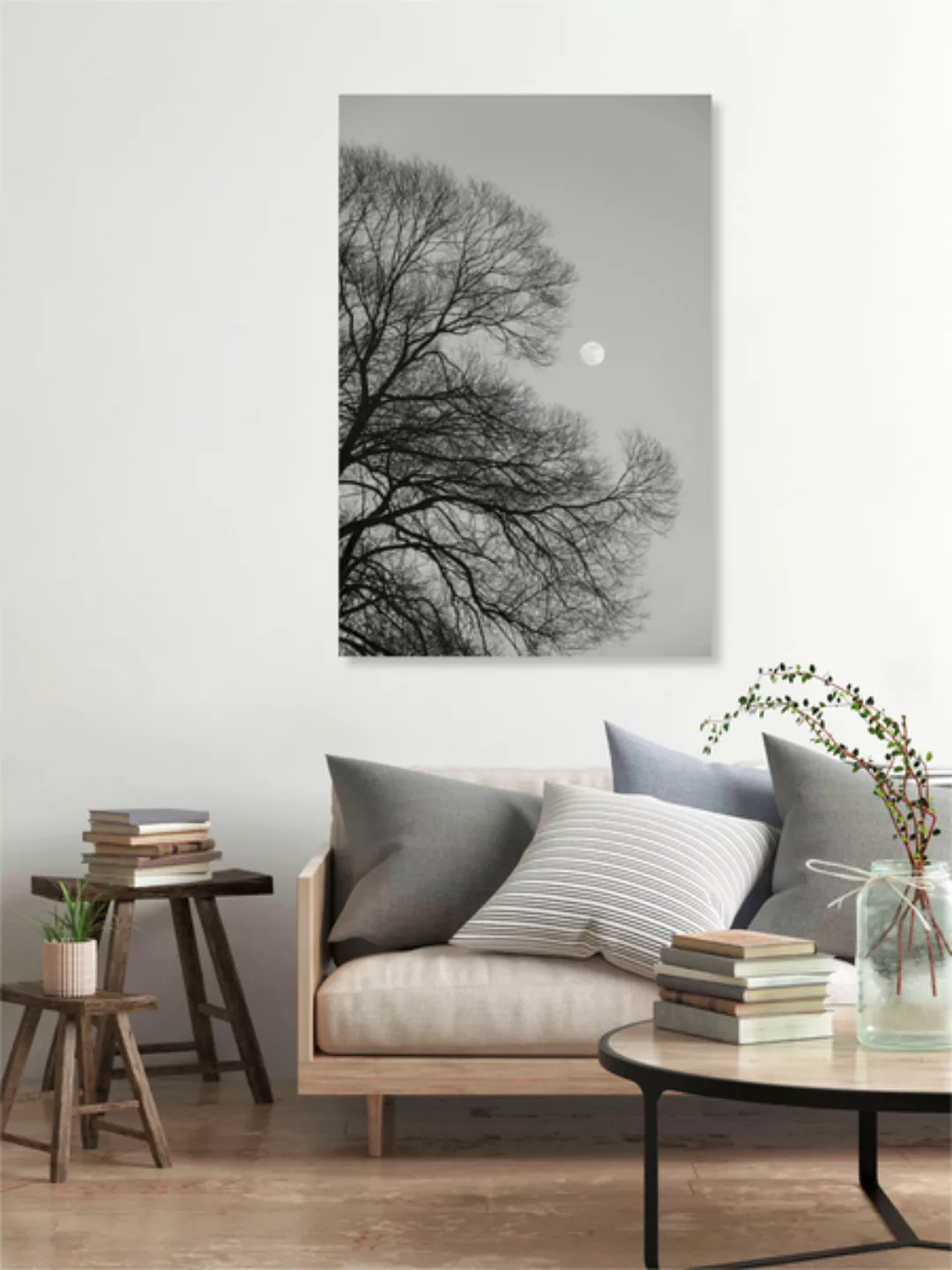 Poster / Leinwandbild - Full Moon Loves Winter Tree - Black & White Edition günstig online kaufen