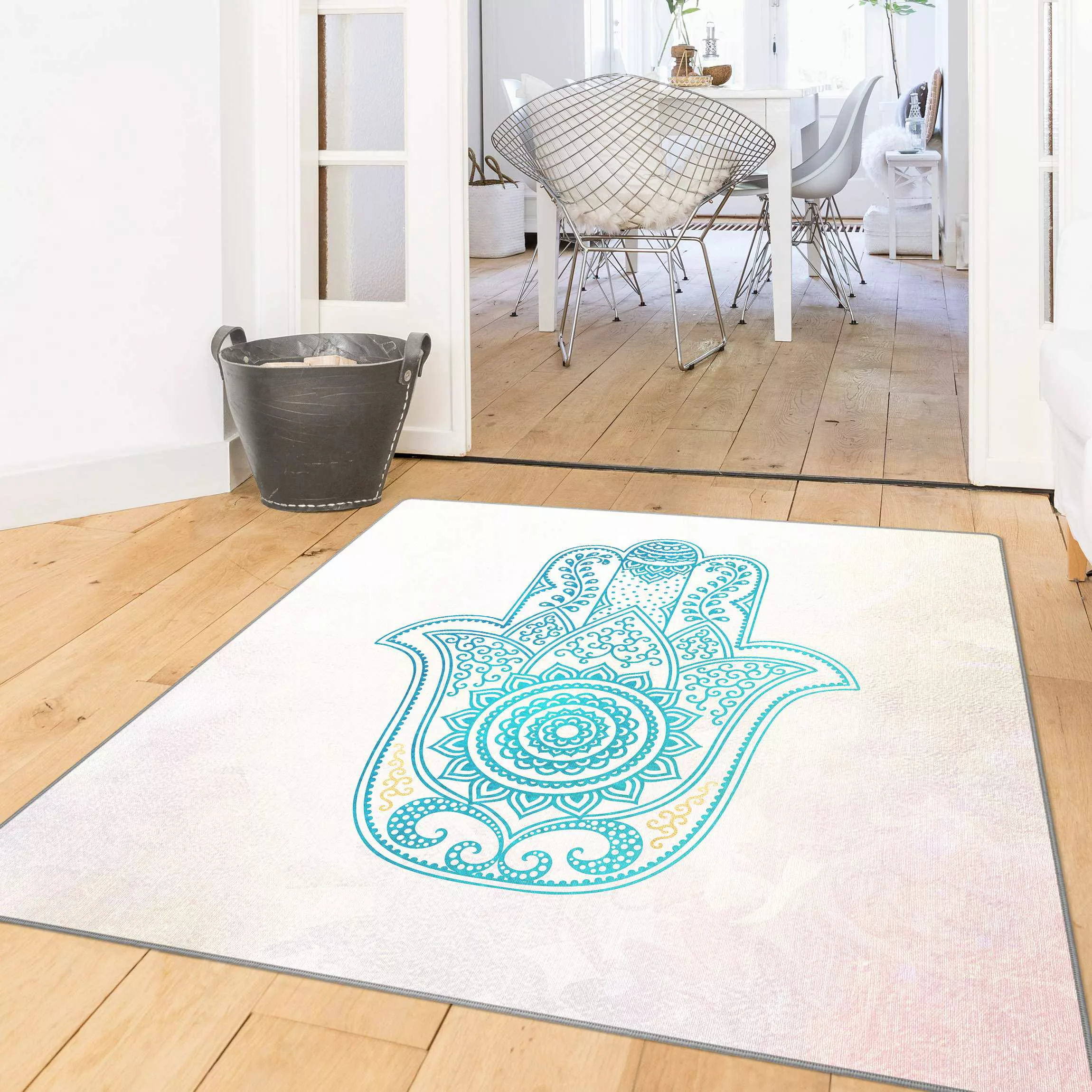 Teppich Hamsa Hand Illustration Mandala gold blau günstig online kaufen