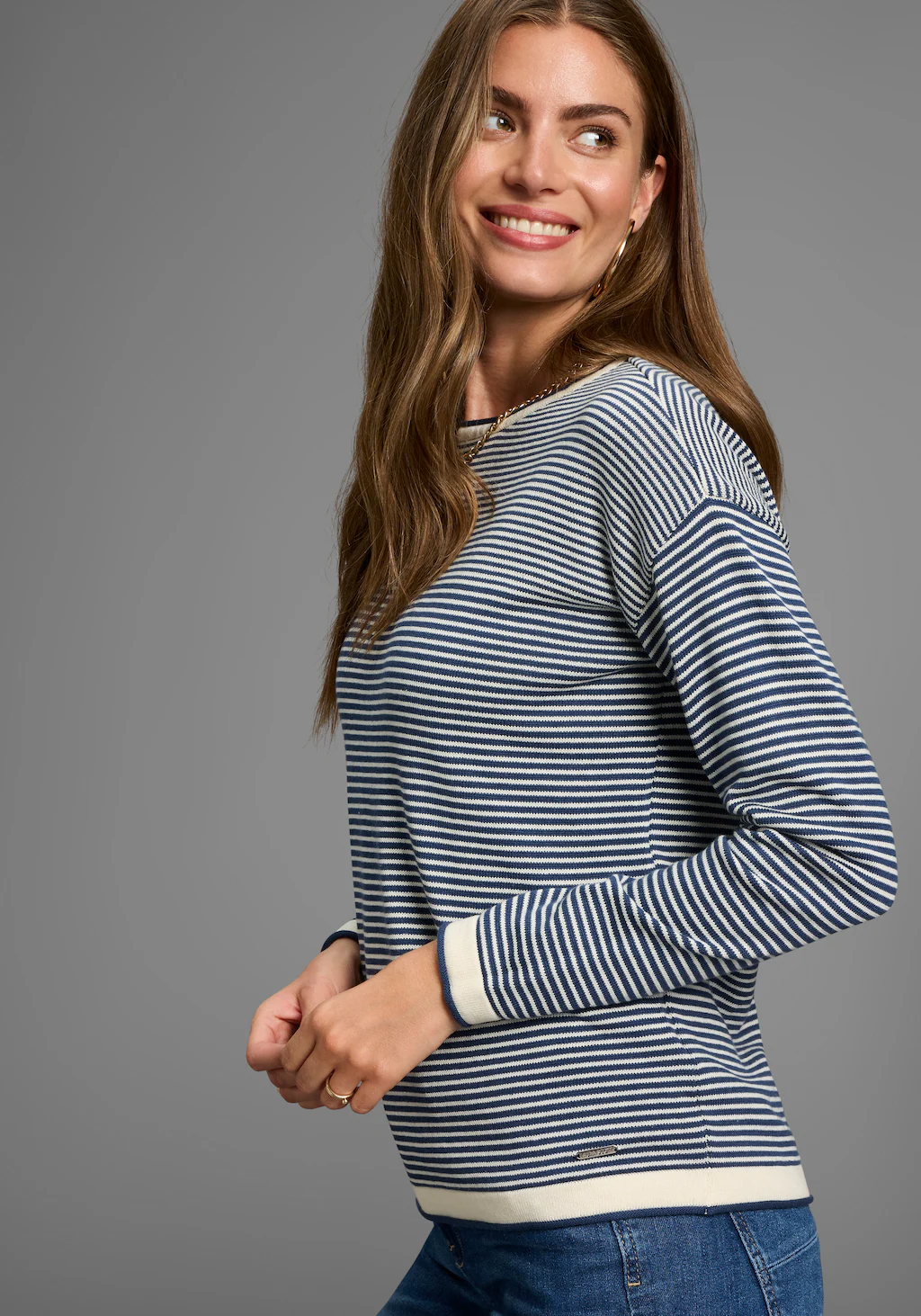 Laura Scott Rundhalspullover, aus Perlstrick mit Streifen - NEUE KOLLEKTION günstig online kaufen