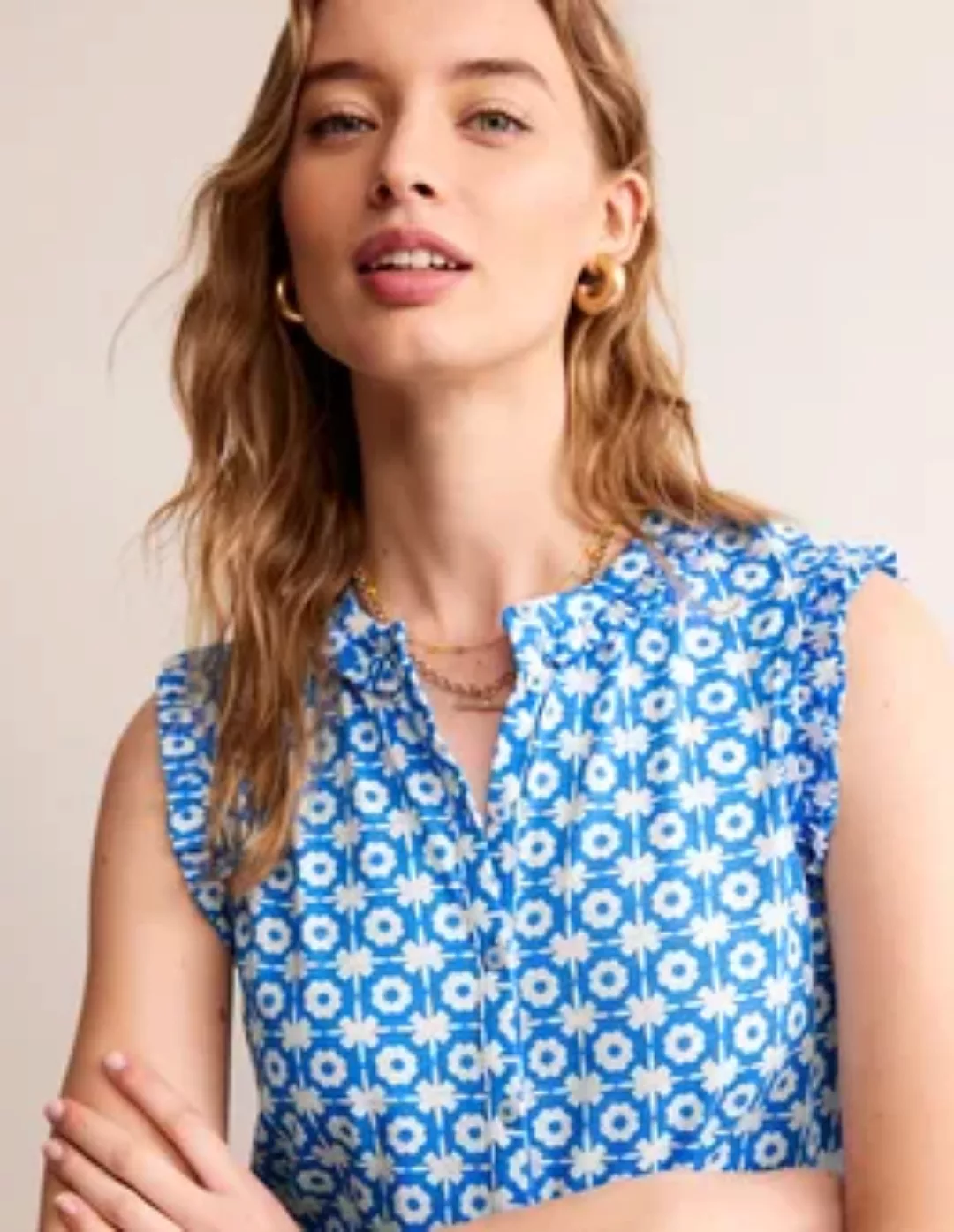 Olive Ärmelloses Hemd Damen Boden, Brillantblau, Blüten-Kachel günstig online kaufen