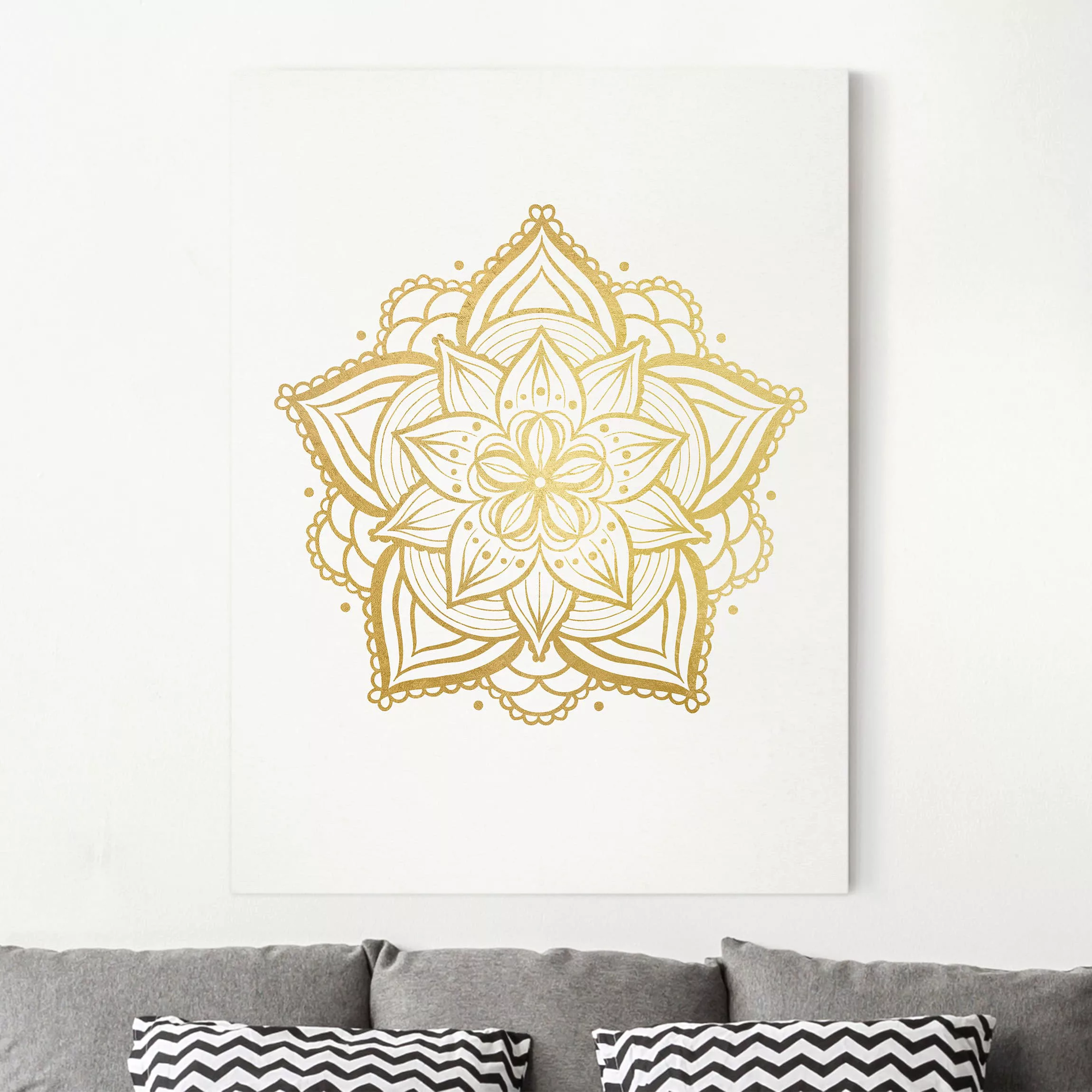 Leinwandbild Mandala Blüte Illustration weiß gold günstig online kaufen