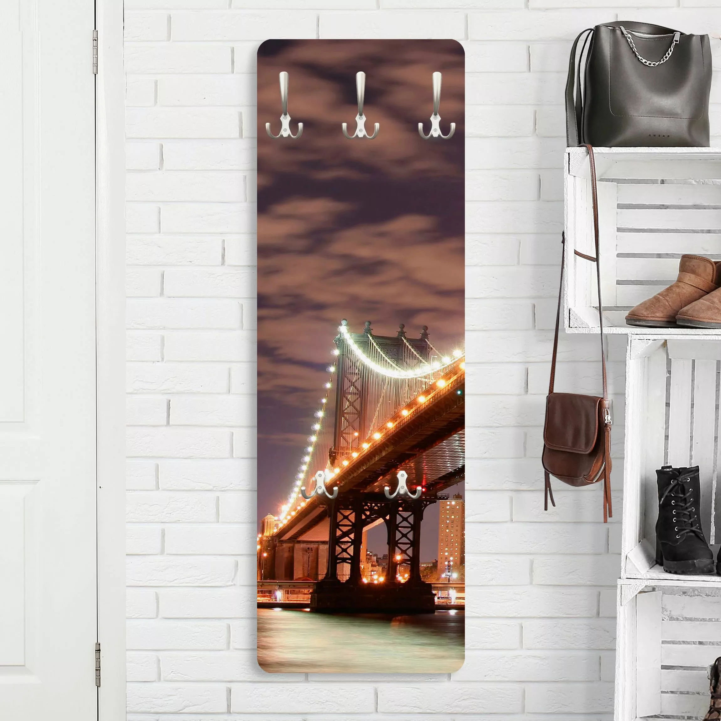 Wandgarderobe Holzpaneel Architektur & Skyline Manhattan Bridge günstig online kaufen