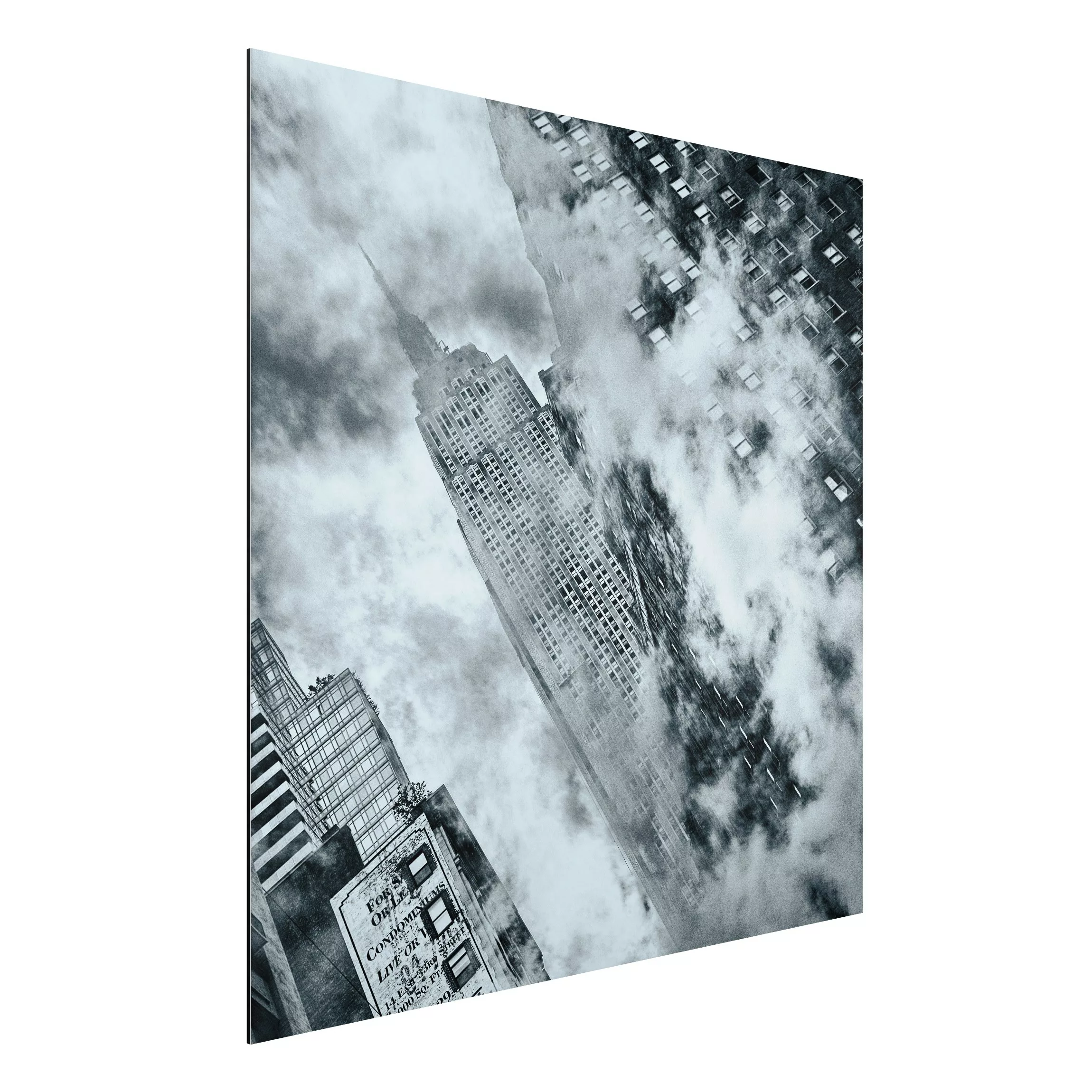 Alu-Dibond Bild Schwarz-Weiß - Quadrat Fassade des Empire State Buildings günstig online kaufen