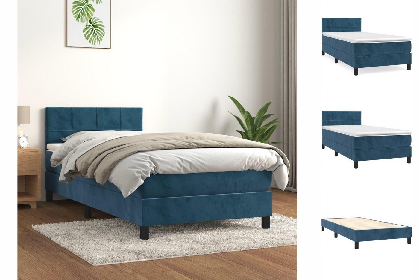 vidaXL Boxspringbett Boxspringbett mit Matratze Dunkelblau 90x200 cm Samt B günstig online kaufen