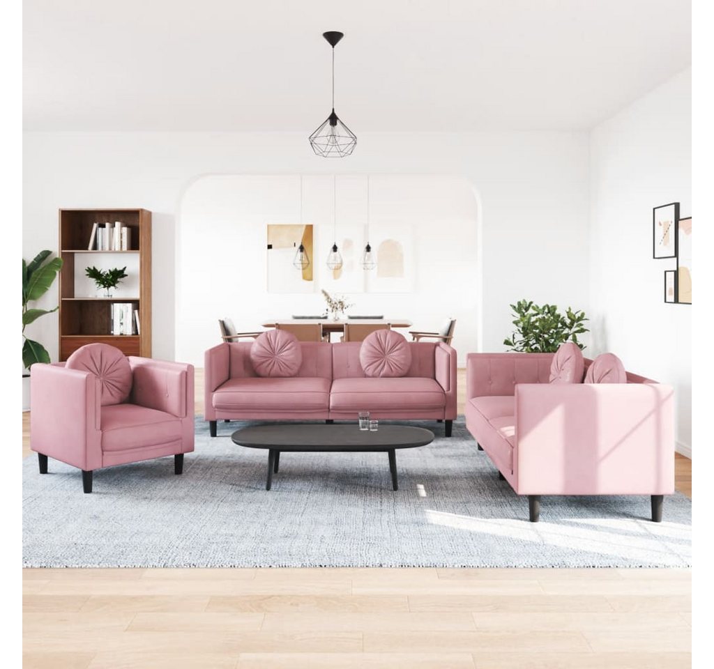 vidaXL Sofa 3-tlg. Sofagarnitur mit Kissen Rosa Samt günstig online kaufen