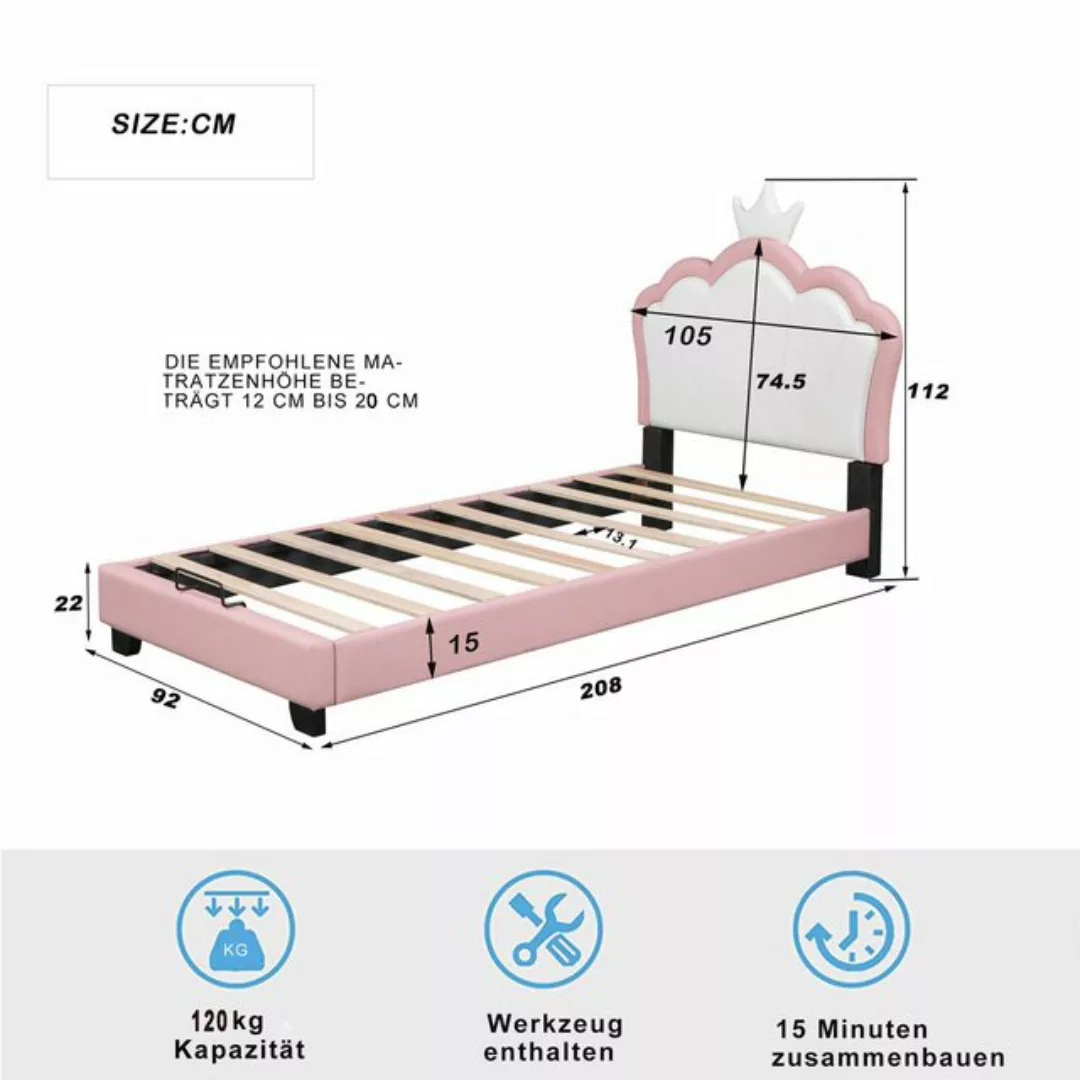 Ulife Kinderbett Polsterbett Mädchenbett mit Kronenformung, 90x200cm günstig online kaufen