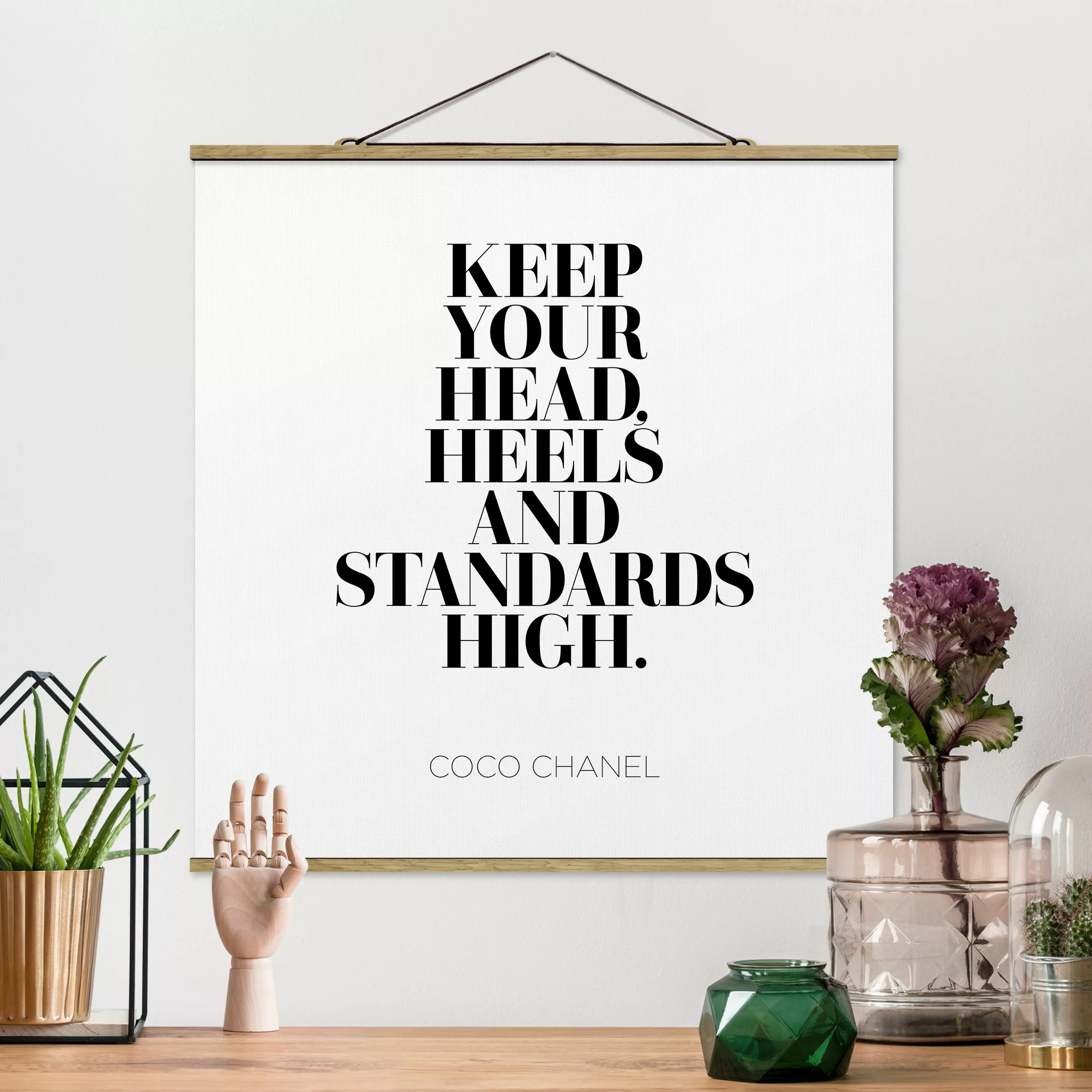 Stoffbild Spruch mit Posterleisten - Quadrat Keep your head high günstig online kaufen