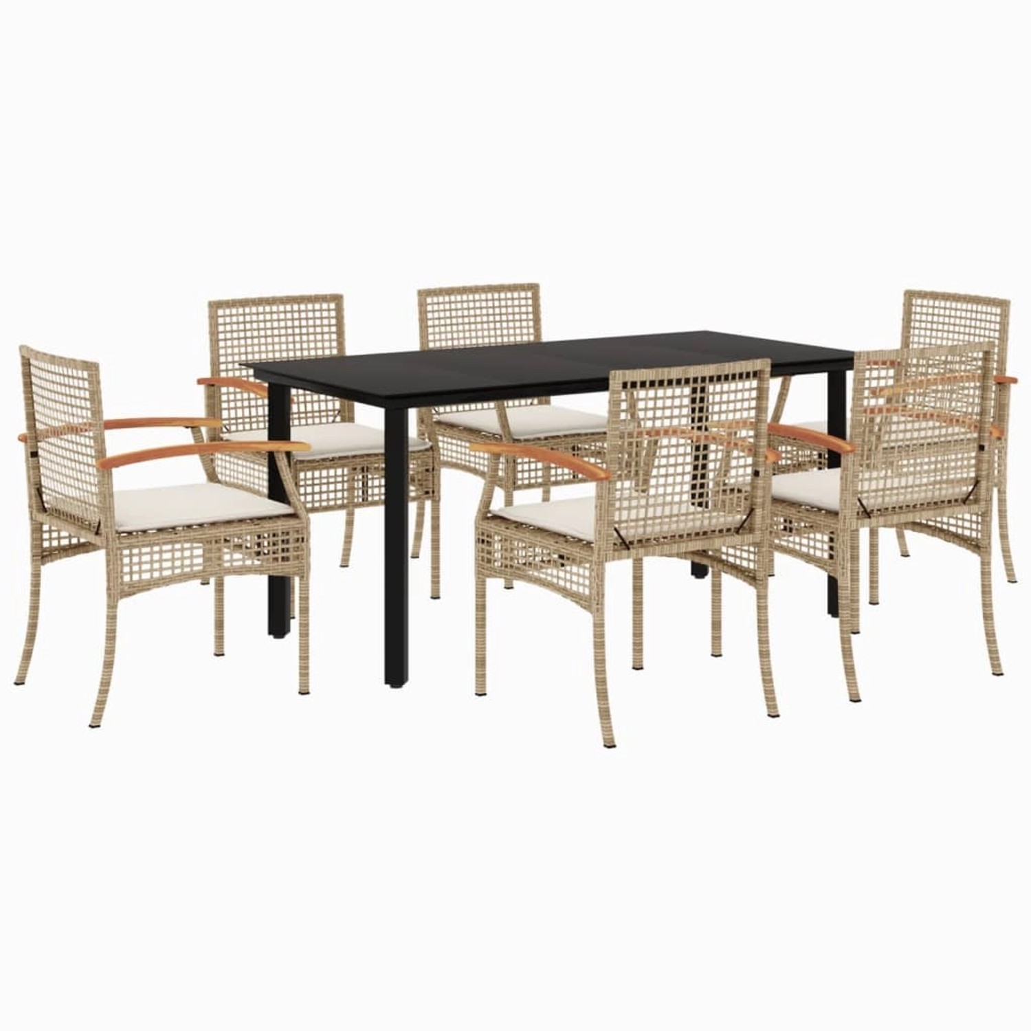 vidaXL 7-Tlg Garten-Essgruppe mit Kissen Beige Poly Rattan 3213635 günstig online kaufen