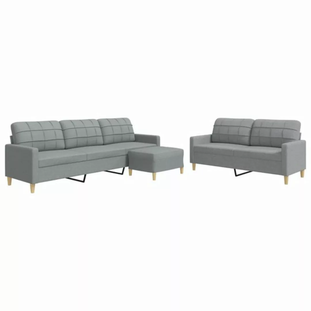 vidaXL Sofa 3-tlg. Sofagarnitur mit Fußhocker Hellgrau Stoff günstig online kaufen