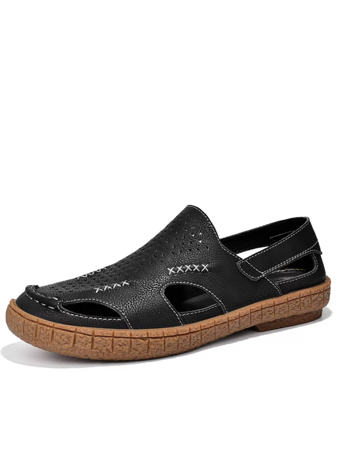 Herren Closed Toe Handnähte Loch Leder Sandalen günstig online kaufen