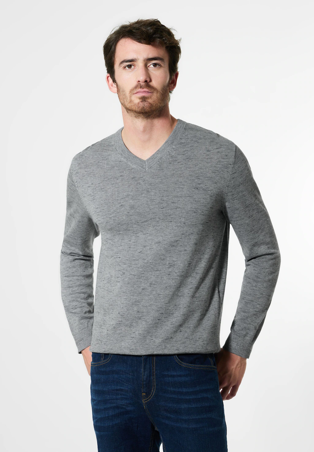 STREET ONE MEN V-Ausschnitt-Pullover, in Melange Optik günstig online kaufen