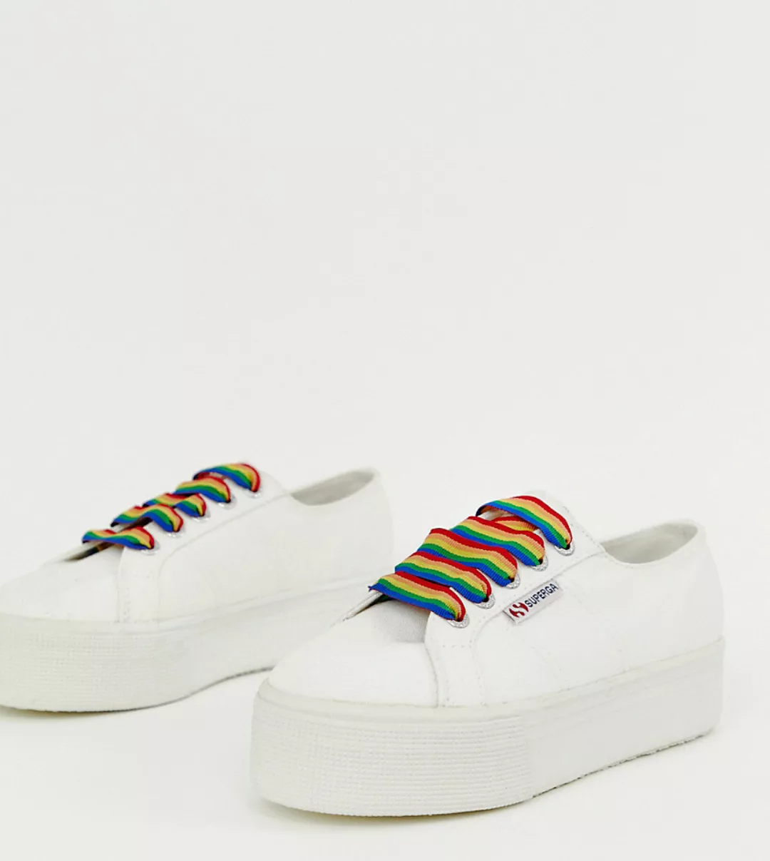 Superga – 2790 – Exklusive Sneaker in Weiß mit Schnürsenkeln in Regenbogenf günstig online kaufen