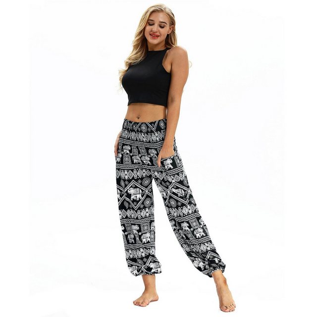 AUKUU Loungepants Lange, lockere Haremshose, bedruckt, sommerlicher Bohemia günstig online kaufen