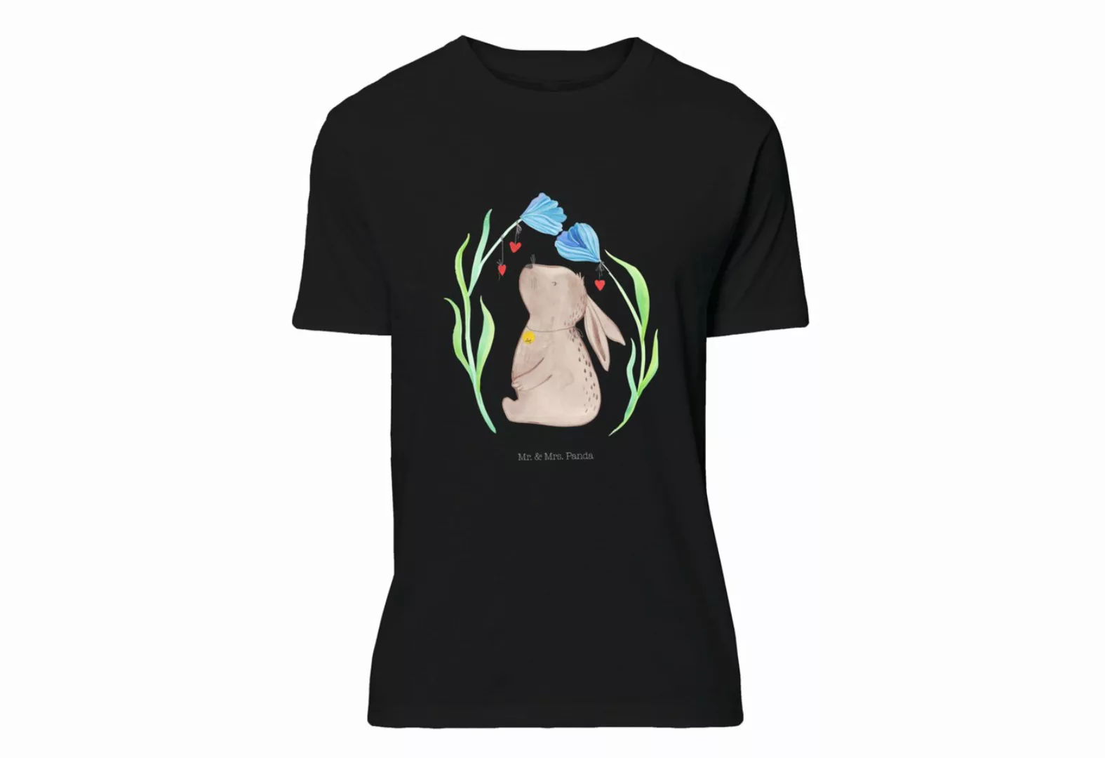 Mr. & Mrs. Panda T-Shirt Hase Blume - Schwarz - Geschenk, Osterdeko, Jungge günstig online kaufen