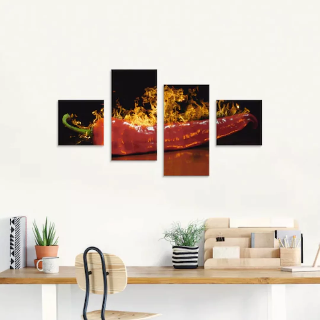Artland Glasbild "Roter scharfer Chilipfeffer", Lebensmittel, (4 St.) günstig online kaufen