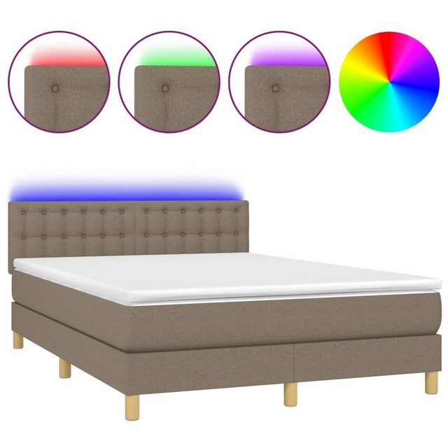 vidaXL Boxspringbett Boxspringbett mit Matratze LED Taupe 140x200 cm Stoff günstig online kaufen