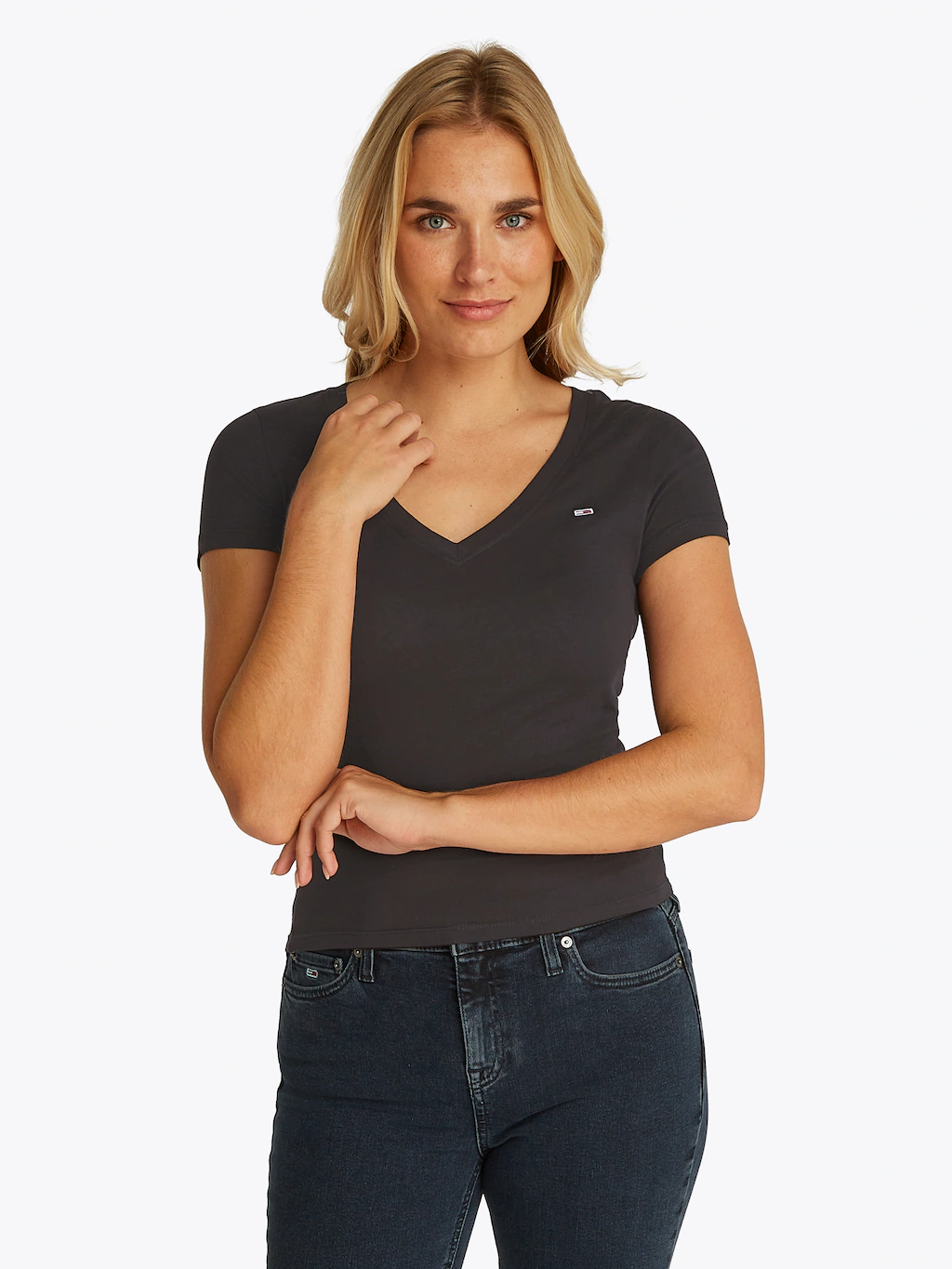 Tommy Jeans Kurzarmshirt "TJW SLIM V-NECK TEE", mit Logo-Stickerei günstig online kaufen