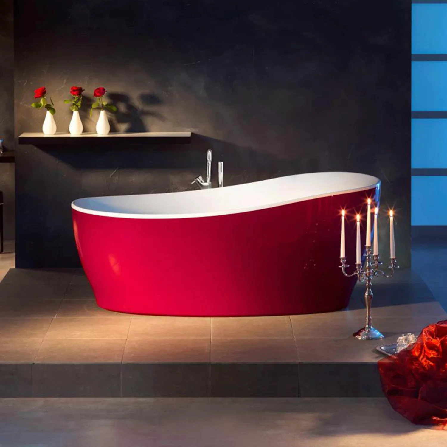 Freistehende Badewanne Aviva 180 cm x 85 cm Bordeaux-Weiß günstig online kaufen