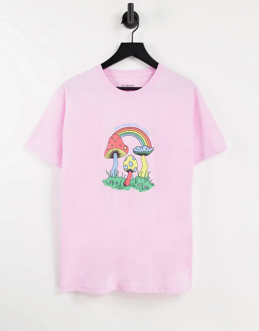 Daisy Street – Locker geschnittenes T-Shirt mit witzigem Regenbogen-Print-R günstig online kaufen