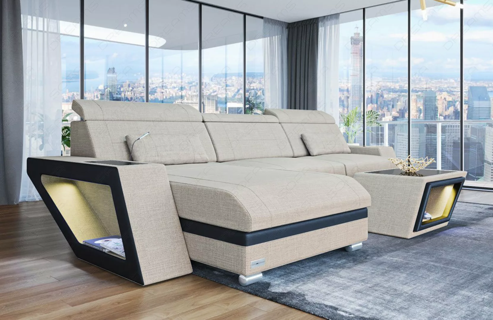 Sofa Dreams Ecksofa Stoffsofa Couch Catania L Form Polster Sofa, mit LED, U günstig online kaufen